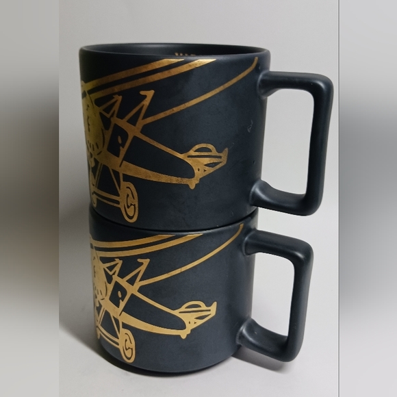 Starbucks Viennese Air Plane Coffee Mug Ceramic Black/Gold 14oz 2016 - Picture 6 of 9